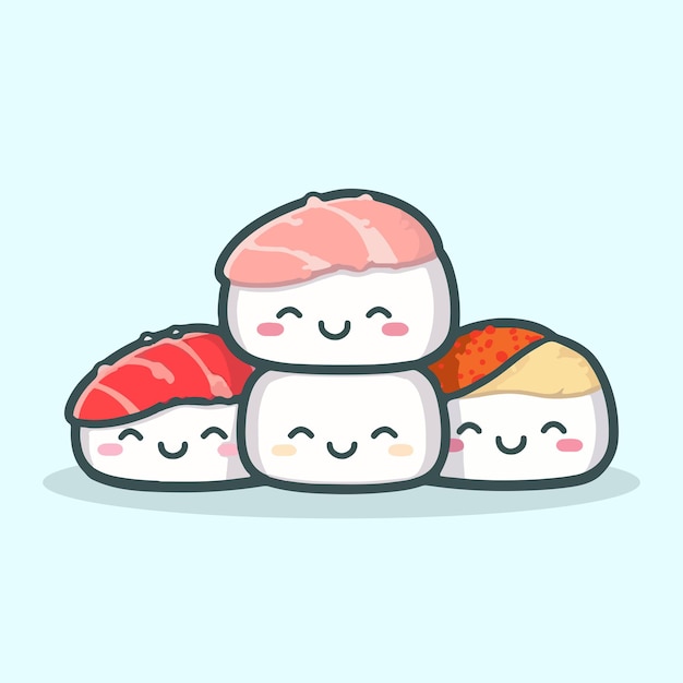 Vecteur sushi emoji dessin animé mignon anime kawaii illustration