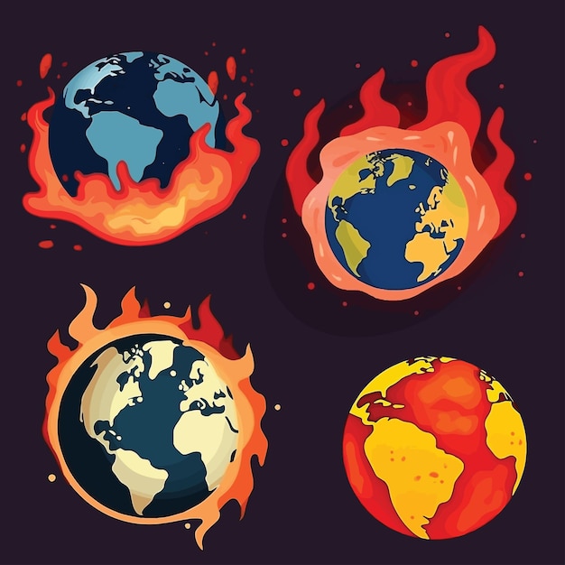 Vecteur de la Terre en feu Réchauffement climatique Carte de la température de la chaleur du globe