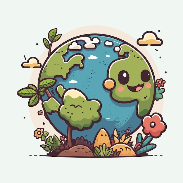 Vecteur de la terre mignonne dans le style des dessins animés