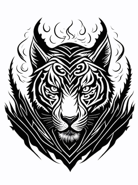 Un Vecteur Tête De Tigre En Colère Silhouette Mythologie Logo Design Monochrome Style Illustration D'œuvre D'art