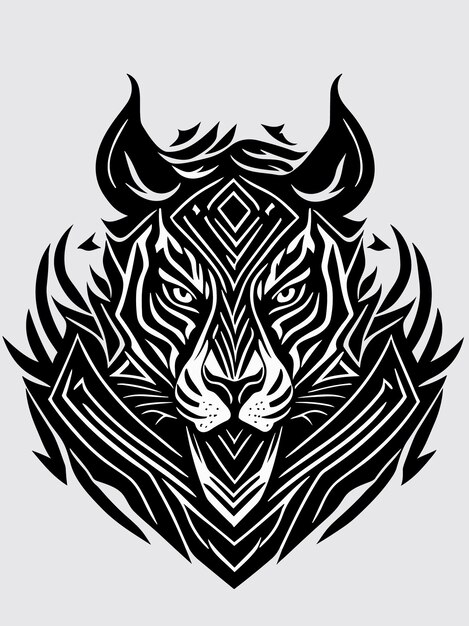 Vecteur un vecteur tête de tigre en colère silhouette mythologie logo design monochrome style illustration d'œuvre d'art