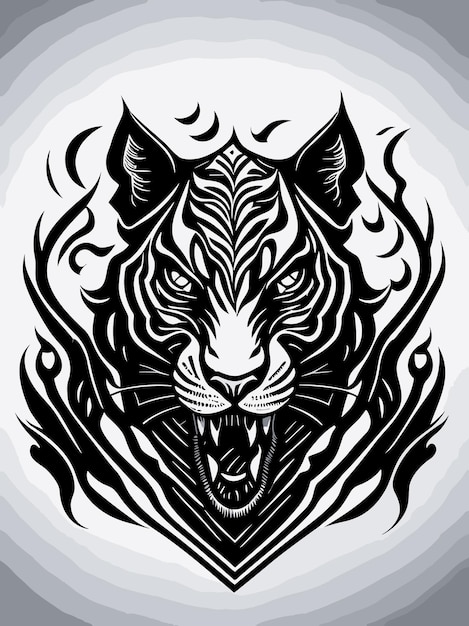 un vecteur tête de tigre en colère silhouette mythologie logo design monochrome style illustration d'œuvre d'art