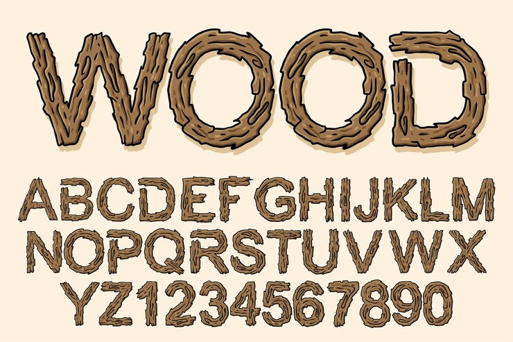 Vecteur vecteur de texte alphabet bois style
