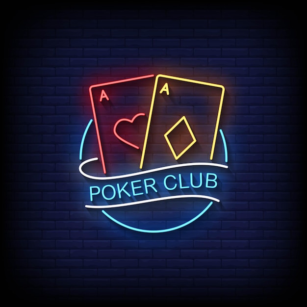 Vecteur vecteur de texte de style d'enseignes au néon de club de poker