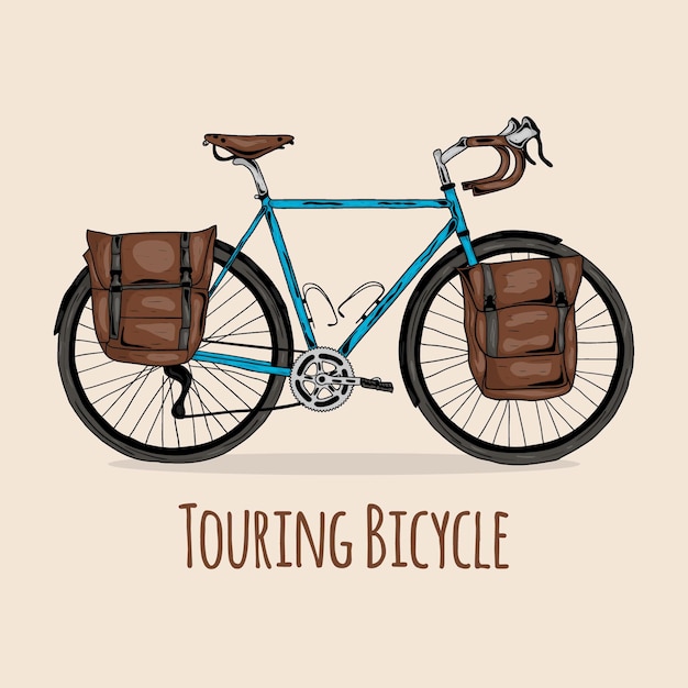 Vecteur De Vélo De Tourisme Dessiné à La Main