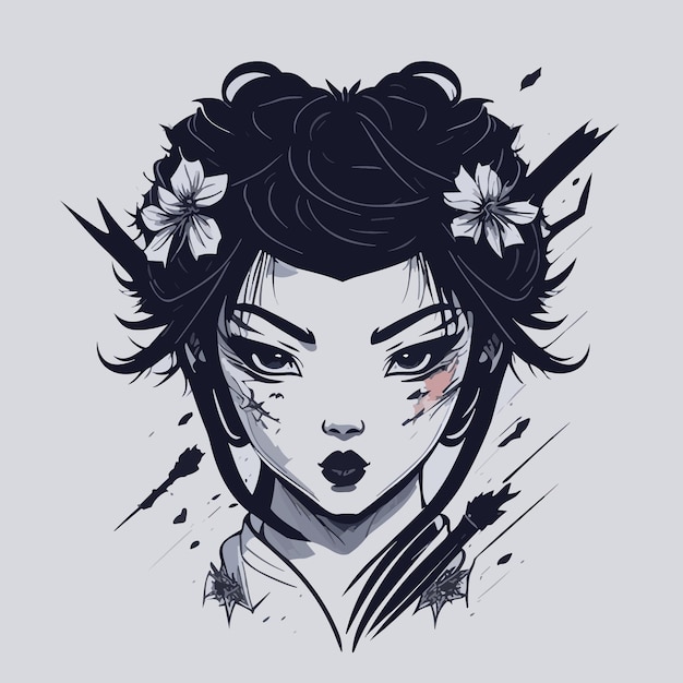 vecteur vintage un joli dessin d'illustration de geisha pour le logo et l'élément de marque avec des ornements