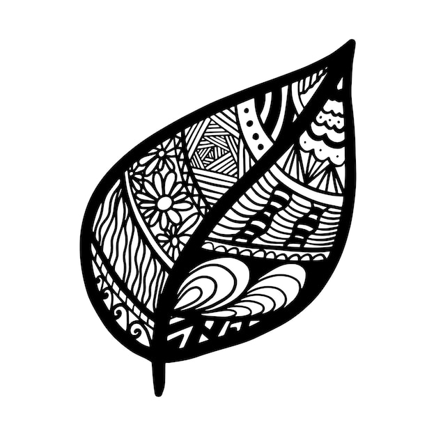 Vecteur vecteur zen enchevêtrement et doodle feuille nature livre de coloriage zentangle noir et blanc doodle illustration dessinée à la main