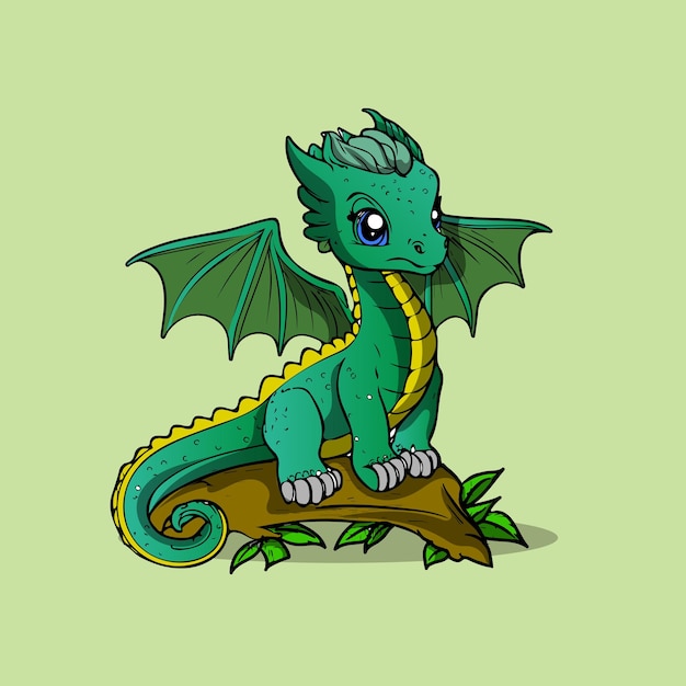Vecteurs de dragon chibi mignons dans le style de dessin animé de mignon pour illustration tshirt ou élément d'éducation pour enfants