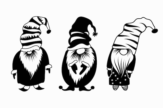 Vecteurs De Gnomes Drôles Illustration De Gnomes Dessinée à La Main Modifiable En Noir Et Blanc