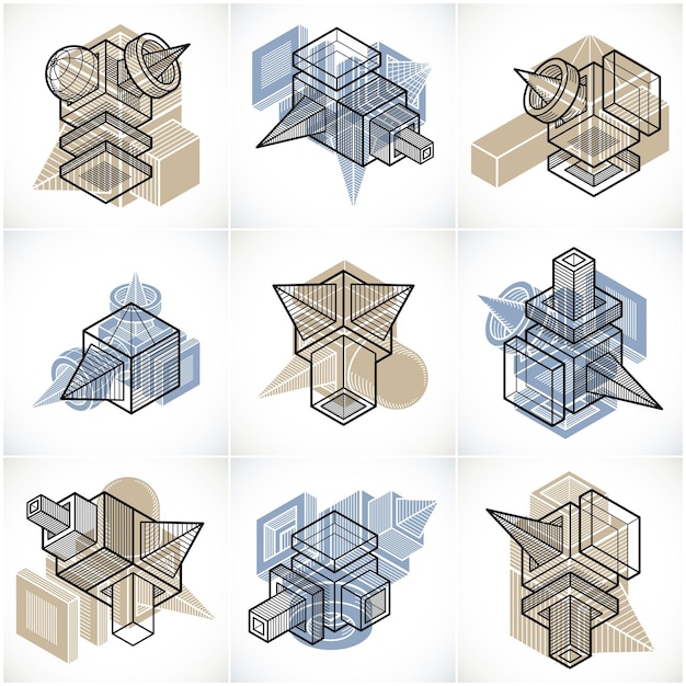 Vecteurs d'ingénierie 3D, collection de formes abstraites.