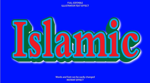Vecteur vecteurs islamiques 3d eps effet de texte entièrement modifiable de haute qualité