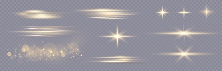 Vecteurs de lumière dorée.Étoile d'or brillante.Flash lumineux.Paillettes d'or