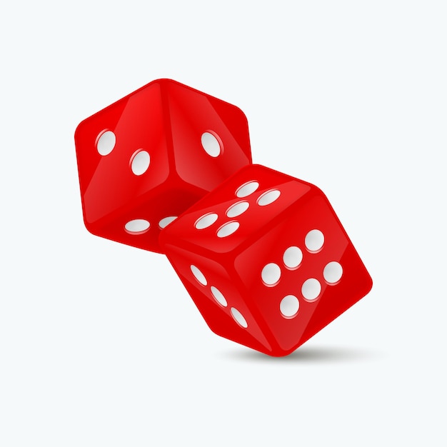 Vector 3d Des dés de jeu rouges réalistes avec des points blancs mis en gros plan isolés sur un fond blanc Des cubes de jeu Couple pour jouer dans différentes positions Des dés de casino aux bords ronds