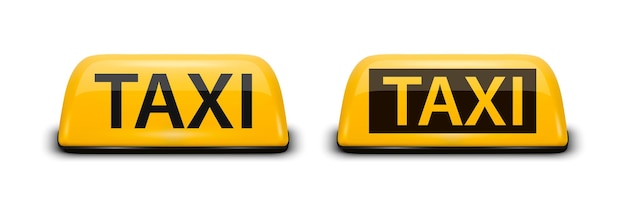 Vector 3d Icon de panneau de toit de taxi réaliste en gros plan isoléTemple de conception de panneaux de taxi français jaune pour la maquette de service de taxi vue avant