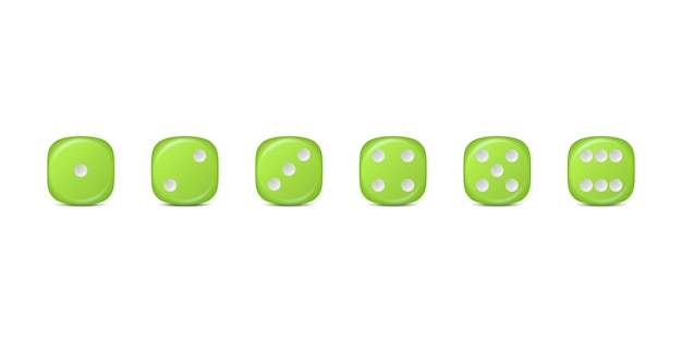Vecteur vector 3d jeu réaliste de dés verts icon set closeup jeux isolés cubes