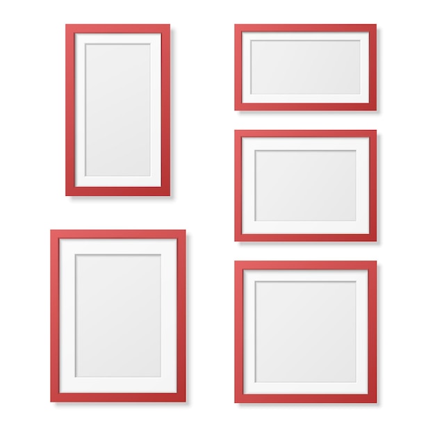 Vector 3D Reaistic en bois ou en plastique simple moderne minimaliste rouge ensemble de cadre photo isolé sur fond blanc Modèle de conception pour les présentations de maquette Projets d'art et photos