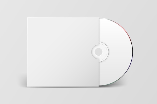 Vector 3d réaliste blanc CD DVD avec boîte de couverture en papier agrandi isolé sur fond blanc modèle de conception pour maquette CD emballage copie espace vue de face