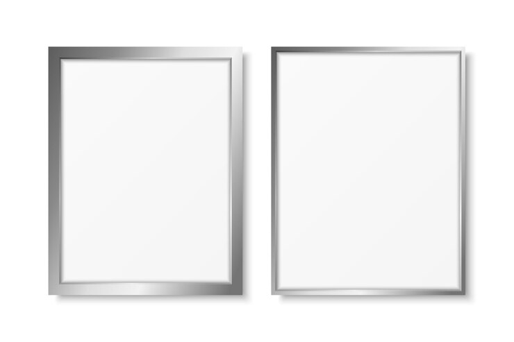 Vecteur vector 3d réaliste vertical gris couleur métallique décoratif cadre vintage border icon closeup acier isolé chrome argent a4 a5 a6 modèle de conception de cadre photo pour la conception de la bordure de l'image