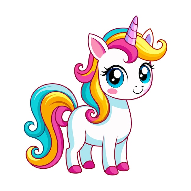 Vector d'une adorable licorne de dessin animé sur blanc