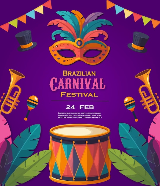 Vecteur vector de l'affiche du festival du carnaval brésilien