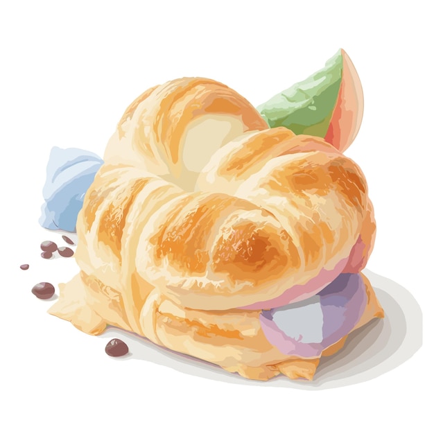 Vector D'aquarelle Clipart De Pâtisserie à Bouffée Fond Blanc Modifiable