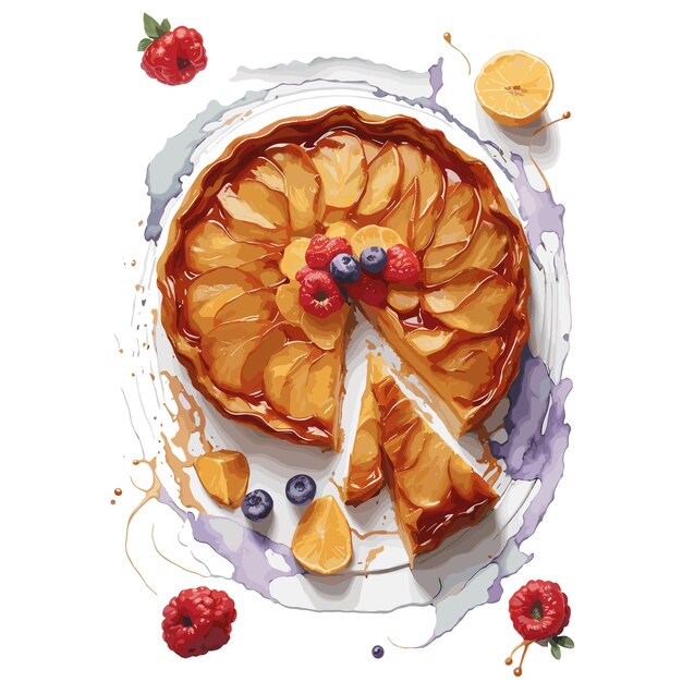 Vector D'aquarelle Tarte Tatin Pâtisserie Clipart Fond Blanc Modifiable