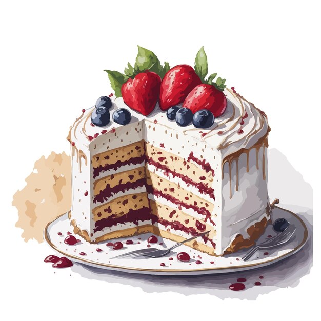 Vecteur vector d'aquarelle zuger kirschtorte clipart de pâtisserie à fond blanc modifiable