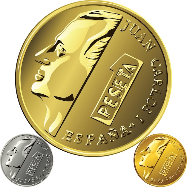 Vector Argent Espagnol Pièce D'or Et D'argent Une Peseta