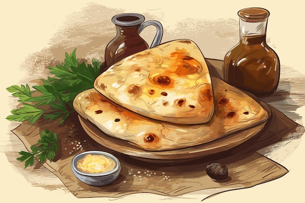 Vecteur vector art illustration petit déjeuner boutique turque cuisine poterie rustique style ornement national orné