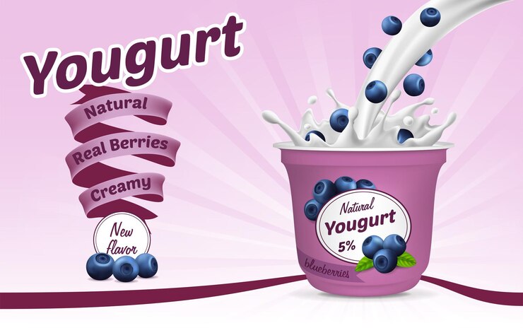 Vecteur vector de bannière conceptuelle de publicité pour le yogourt de couleur de dessin animé