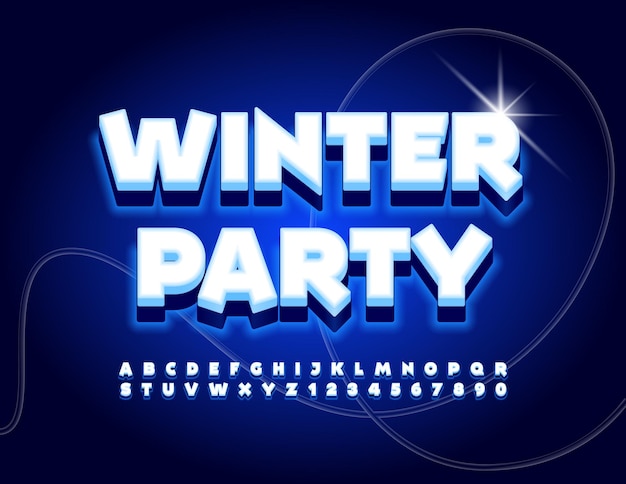Vector Bannière Lumineuse Winter Party Glowing 3d Police Creative Alphabet Lettres Et Chiffres Ensemble