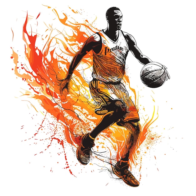 Vecteur vector_basketball_player_ball avec des flammes