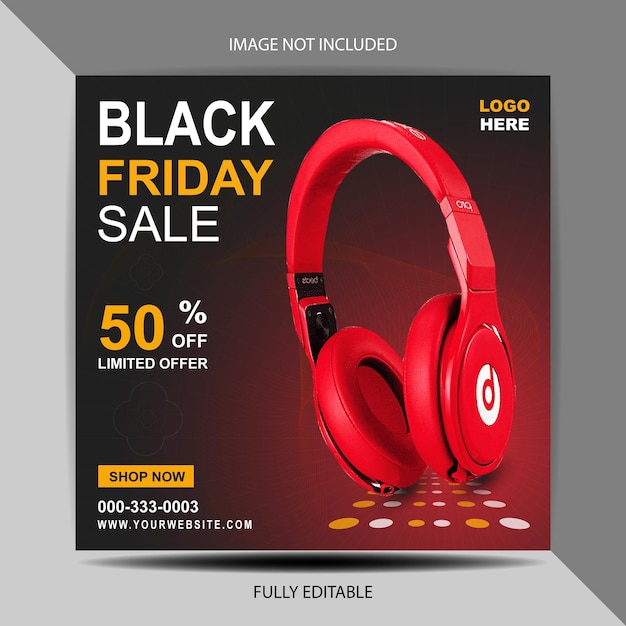 Vector Black Friday Headphone Poste Sur Les Médias Sociaux Et Modèle De Bannière Web