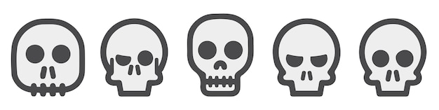 Vector Black Skull Icon Set Collection De Crânes Isolés Avec Contour En Vue Frontale Modèle De Conception De Tête De Crâne Dessiné à La Main