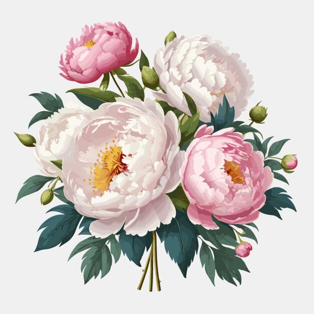 Vector De Bouquets De Pioie Somptueux Sur Fond Blanc