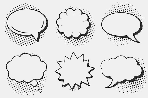 Vector de bulle de parole dans le style halftone ensemble Black and White Comic Burst Design