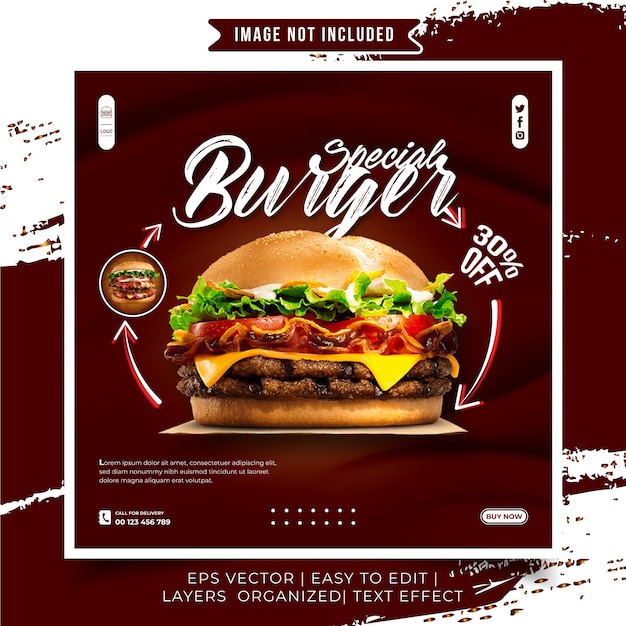 Vector Burger Fast-food Restaurant Menu Social Media Post Bannière Web