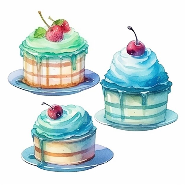 Vecteur vector cake aquarelle vector cakes aquarelle ensembles d'aliments pie vector fruits ensemble de vecteurs