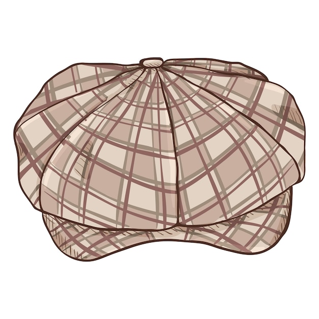 Vector Cartoon Checkered Retro Tweed Cap Old Fashioned Style Head Wear