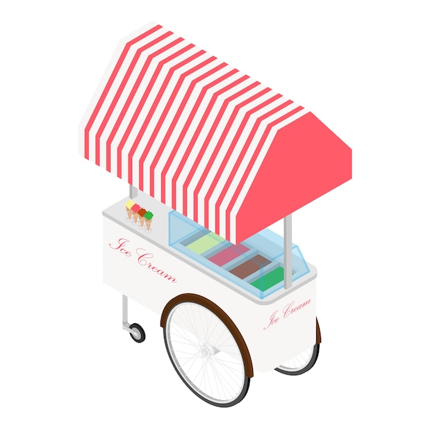 Vector de chariot de crème glacée isolé sur vue isométrique blanche