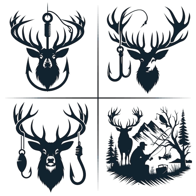 Vector De La Chasse Aux Cerfs Et Du Crochet De Pêche