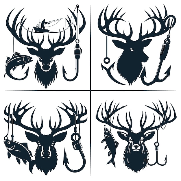 Vector De La Chasse Aux Cerfs Et Du Crochet De Pêche