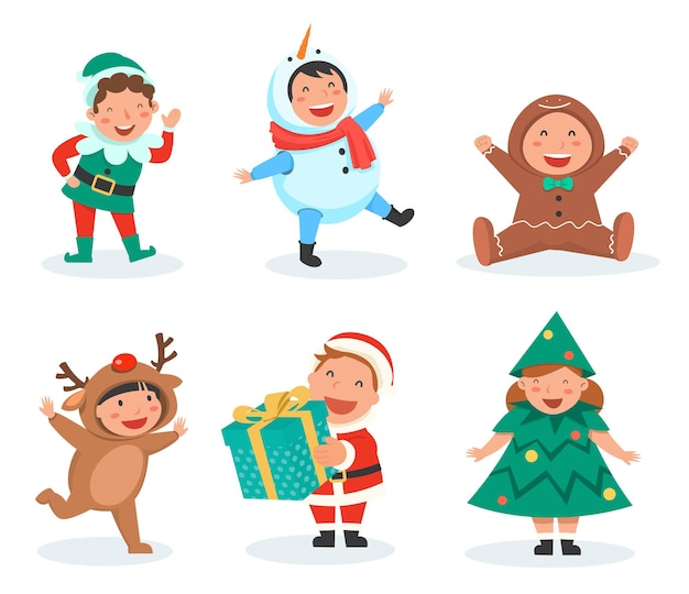 Vector Christmas Characters And Animals Icon Set Isolé. Père Noël, Bonhomme De Neige, Renne, Elfe, Pain D'épice Dans Un Style Plat De Dessin Animé. élément De Découpe De Noël Pour Cartes De Vœux, Invitation, Site Web.