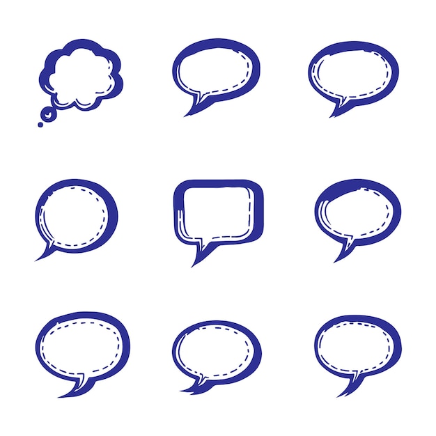 Vector de collecte de bulles de langage dessiné à la main dans la collection d'ensembles de style halftone