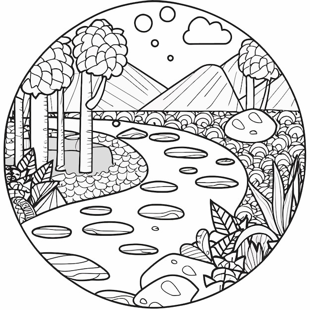 Vecteur vector de coloriage de page de nature de style zentangle