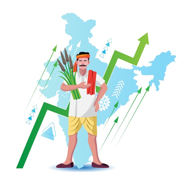 Vecteur vector de concept de croissance de l'agriculteur indien