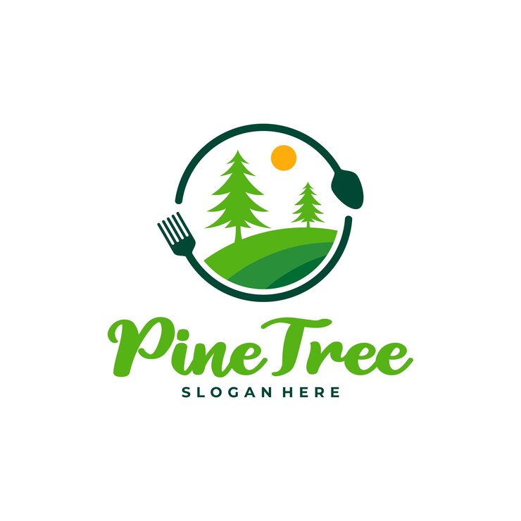 Vector de conception du logo Pine Tree with Food modèle de concepts de logo Creative Pine Tree