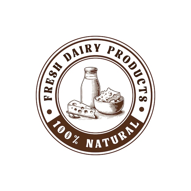 Vector de conception du logo des produits laitiers vintage