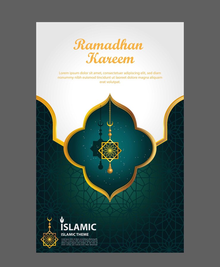 Vecteur vector de conception de modèle d'arrière-plan de mise en page de carte éditable de ramadhan kareem blanc et vert brillant