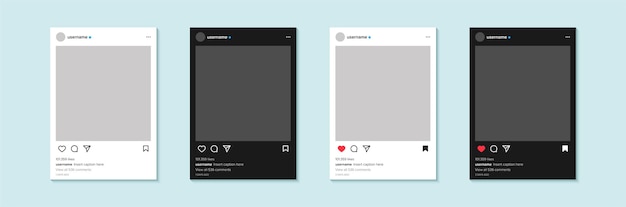 Vector de conception de modèle de cadre de post Instagram en mode clair et en mode sombre
